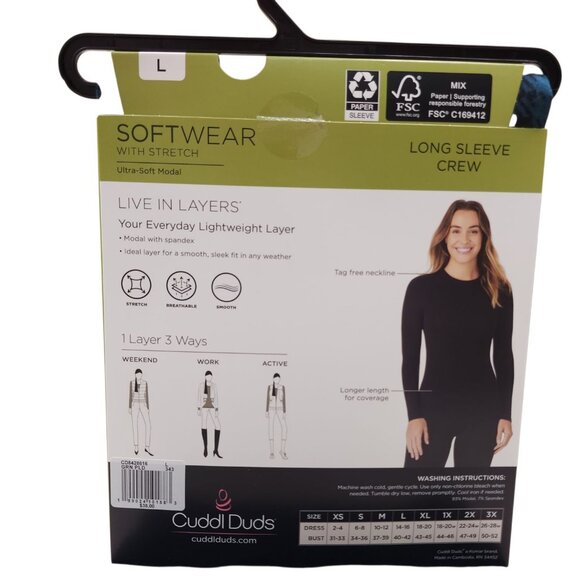 Cuddl Duds Womens Long Sleeve Crew Ultra-Soft Modal Stretch Layer L Green Plaid - Picture 5 of 10